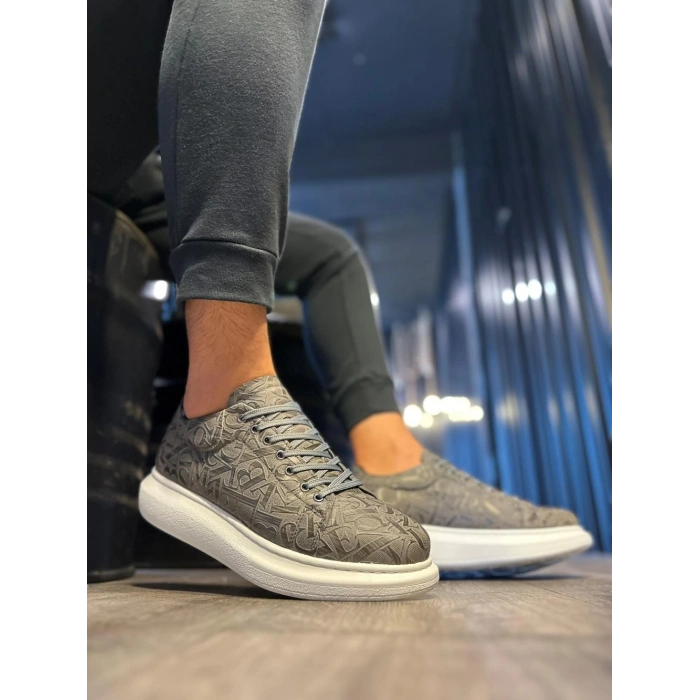 Yüksek Taban Harf Desenli Günlük Ayakkabı  Gri