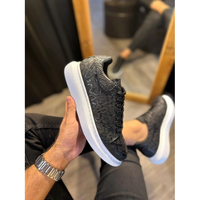 Yüksek Taban Harf Desenli Günlük Ayakkabı  Siyah (Beyaz Taban)