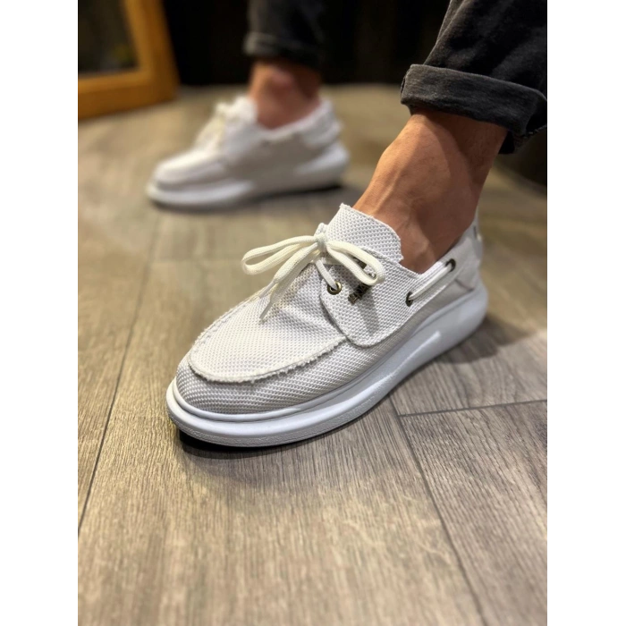 Yüksek Taban Mevsimlik Keten Ayakkabı  Beyaz