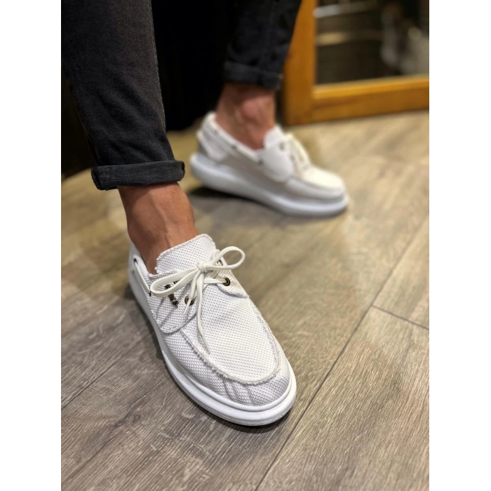 Yüksek Taban Mevsimlik Keten Ayakkabı  Beyaz