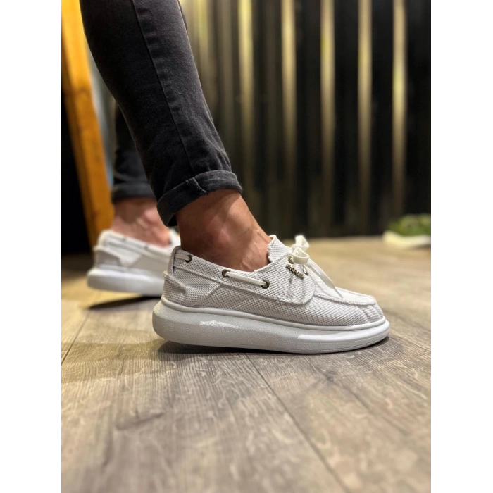 Yüksek Taban Mevsimlik Keten Ayakkabı  Beyaz