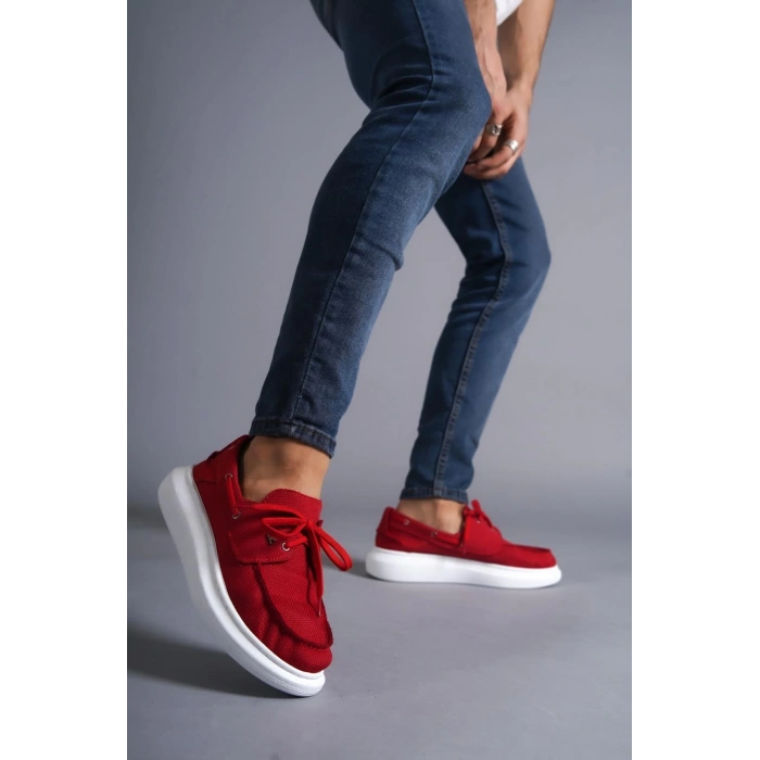 Yüksek Taban Mevsimlik Keten Ayakkabı  Kırmızı