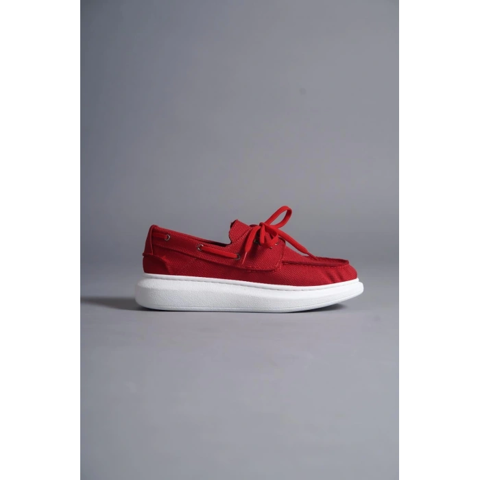 Yüksek Taban Mevsimlik Keten Ayakkabı  Kırmızı