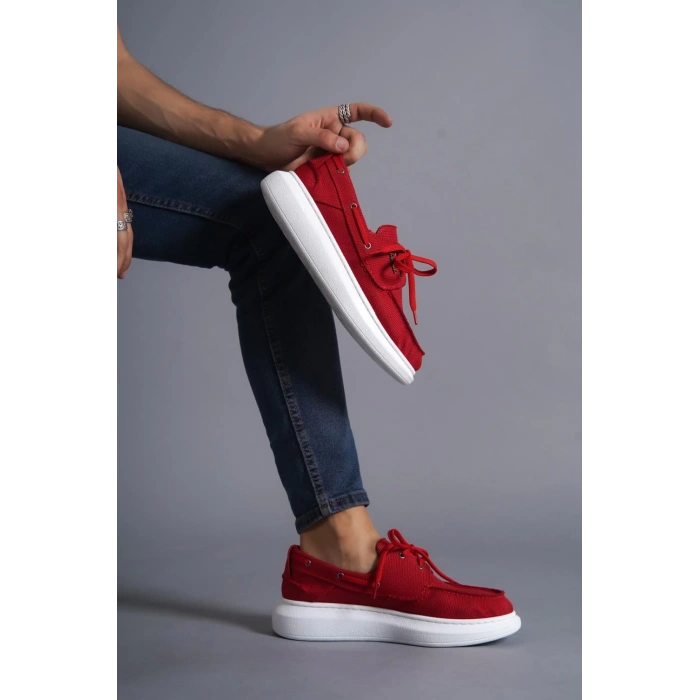 Yüksek Taban Mevsimlik Keten Ayakkabı  Kırmızı