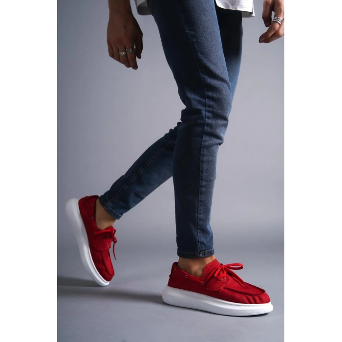 Yüksek Taban Mevsimlik Keten Ayakkabı  Kırmızı