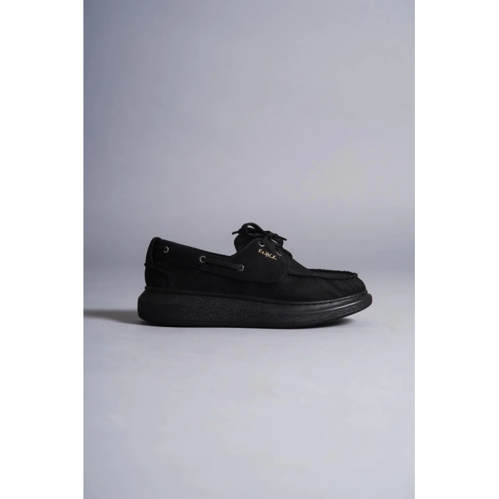 Yüksek Taban Mevsimlik Keten Ayakkabı  Siyah (Siyah Taban)