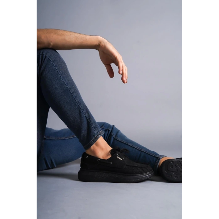 Yüksek Taban Mevsimlik Keten Ayakkabı  Siyah (Siyah Taban)