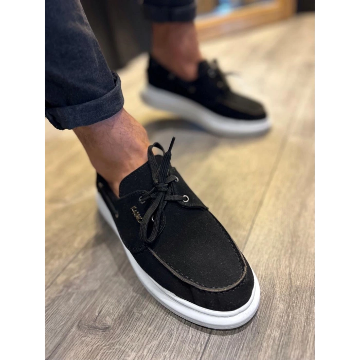 Yüksek Taban Mevsimlik Süet Ayakkabı  Siyah (Beyaz Taban)