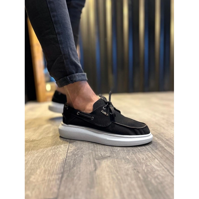 Yüksek Taban Mevsimlik Süet Ayakkabı  Siyah (Beyaz Taban)