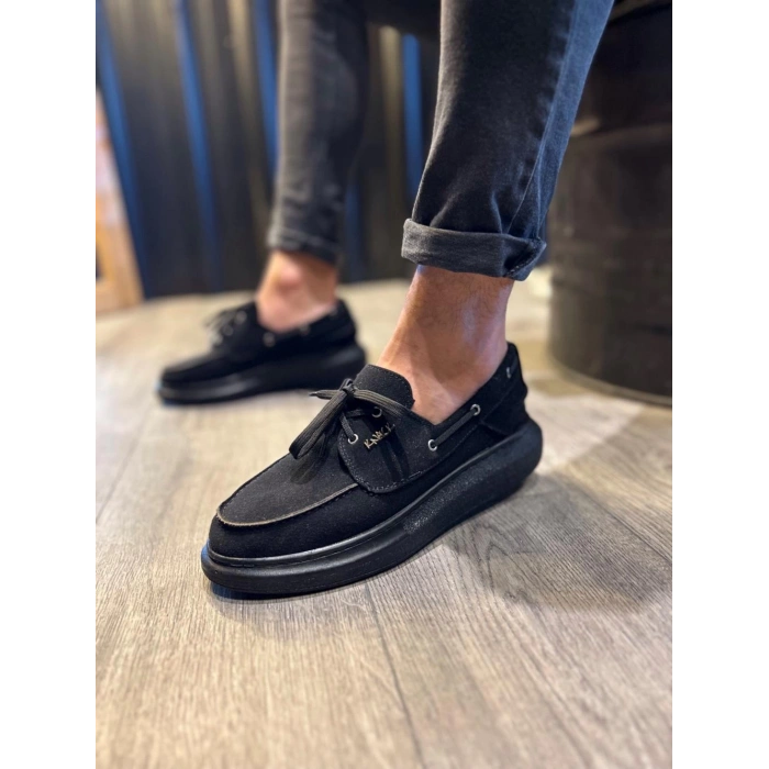 Yüksek Taban Mevsimlik Süet Ayakkabı  Siyah (Siyah Taban)