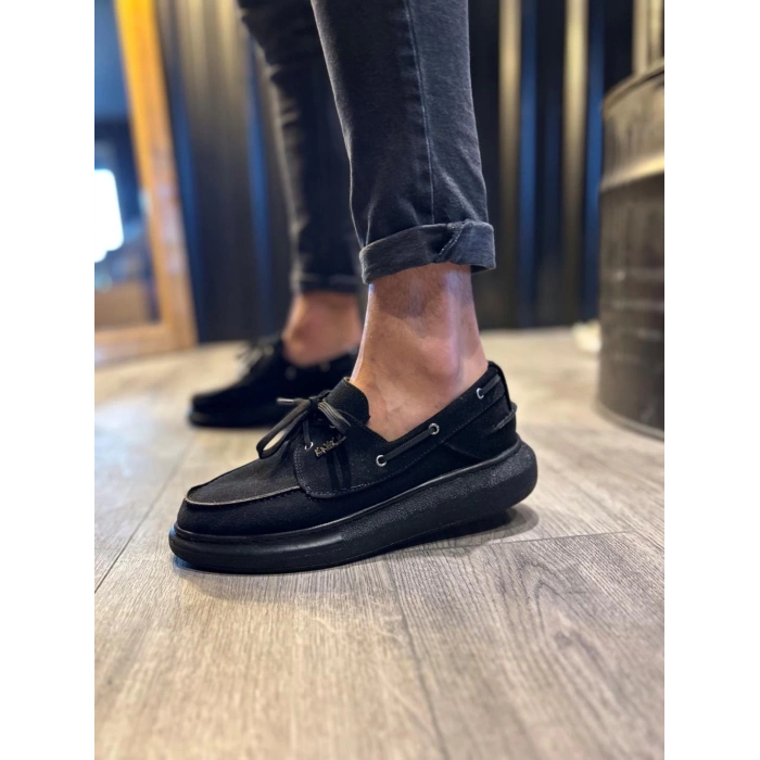 Yüksek Taban Mevsimlik Süet Ayakkabı  Siyah (Siyah Taban)