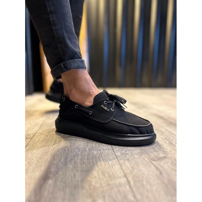 Yüksek Taban Mevsimlik Süet Ayakkabı  Siyah (Siyah Taban)