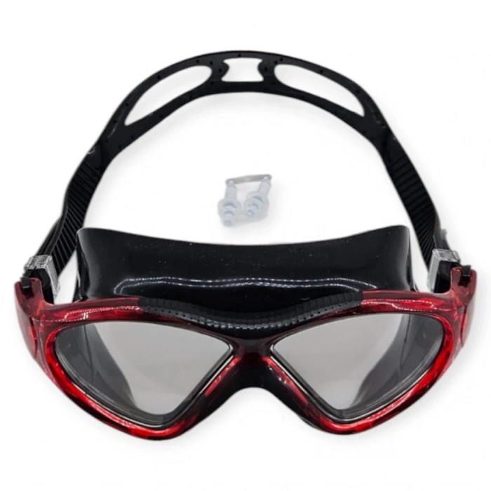 Yüzücü Sörf Gözlüğü Kulaklık Hediyeli SİYAH/KIRMIZI- 8170