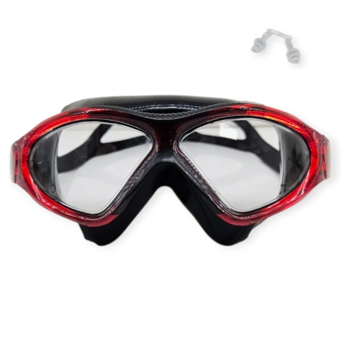 Yüzücü Sörf Gözlüğü Kulaklık Hediyeli SİYAH/KIRMIZI- 8170