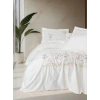 3D Nakışlı Çift Kişilik Saten Nev Takımı Zephy Ekru