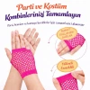 80’ler 90’lar Retro Neon Fuşya Şeker Pembesi File Parmaksız Kısa Eldiven 11 cm
