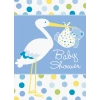 Baby Boy Stork Temalı Mavi Renk Baby Shower Davetiye 8 Adet