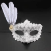 Beyaz Renk Tüylü Dantelli Gözleri Taşlı B Parti Maskesi