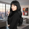 Kahküllü Uzun Dalgalı Fiber Sentetik Peruk / Siyah