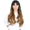 Kahküllü Uzun Dalgalı Fiber Sentetik Peruk / Siyah / Karamel Ombreli