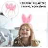 Kenarları Dantelli Pembe Pullu Payetli Led Işıklı Tavşan Kulak Taç 23x19 cm