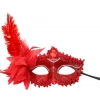 Kırmızı Mat Renk Yandan Tüylü Güllü Parti B Venedik Maskesi 16x22