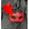 Kırmızı Renk Dantelli Duvaklı İncili Parti Maskesi B