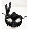 Siyah Renk Tüylü Dantelli Gözleri Taşlı B Parti Maskesi