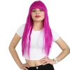 Uzun Kahküllü Fiber Sentetik Peruk / Fuşya