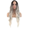 Uzun Su Dalgası Fiber Sentetik Peruk / Küllü Kumral / Beyaz Platin Ombre