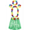 Yetişkin ve Çocuk Uyumlu Luau ha Hawaii Yeşil Etek ve Renkli Kolye Taç 2 Adet Bileklik Seti