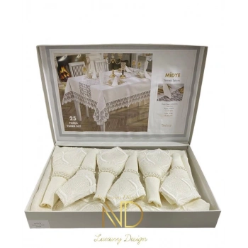 25 Parça Masa Örtüsü Seti Midye Krem
