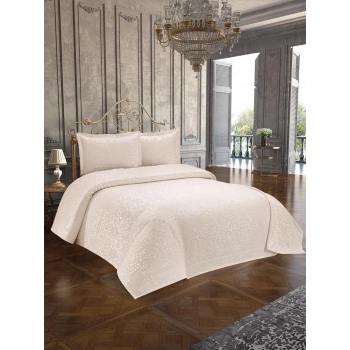 3 Parça Çift Kişilik Yatak Örtüsü Royal Ekru