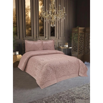 3 Parça Çift Kişilik Yatak Örtüsü Royal Pudra