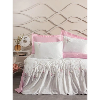 3D Nakışlı Çift Kişilik Saten Nev Takımı Jolie Pembe