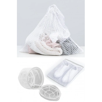 3lü Yıkama File Seti - Ayakkabı Filesi-Plastik Aparatlı Sütyen Yıkama- Çamaşır Yıkama Filesi