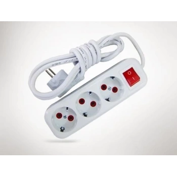 3mt Kablolu Anahtarlı 3 lü Topraklı Grup Priz