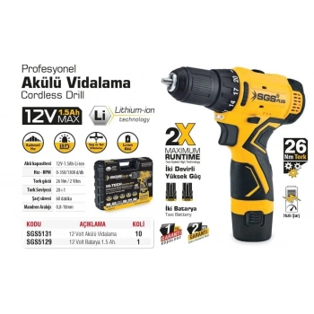 5131 Akülü Vidalama 12 Volt 1,5 Ah