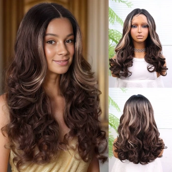 Açık Kahve Balköpüğü Işıltılı Bebek Saçlı Geniş Dalgalı Fiber Sentetik Tül Peruk