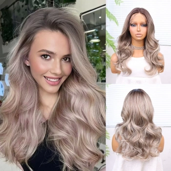 Açık Kumral Platin Ombreli ve Işıltılı Bebek Saçlı Fiber Sentetik Tül Peruk