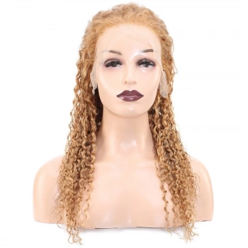 Afro Dalga Front Lace Gerçek Tül Peruk / Altın Karamel / 60/65cm