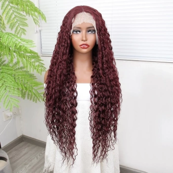 Afro Dalga Kızıl Kahve Fiber Sentetik Tül Peruk