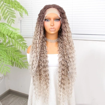 Afro Dalga Rus Kumralı Beyaz Platin Ombreli Işıltılı Fiber Sentetik Tül Peruk