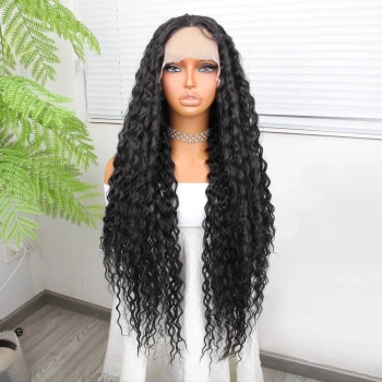 Afro Dalga Siyah Fiber Sentetik Tül Peruk