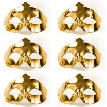 Altın Metalize Renk Düz B Parti Maskesi 6 Adet