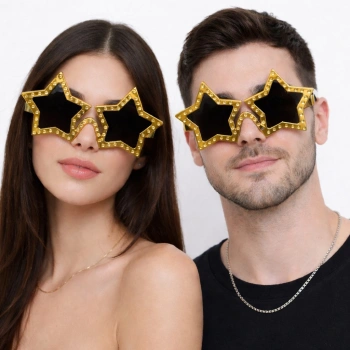 Altın Renk Disko Yıldızı Retro Parti Gözlüğü 16X7 cm