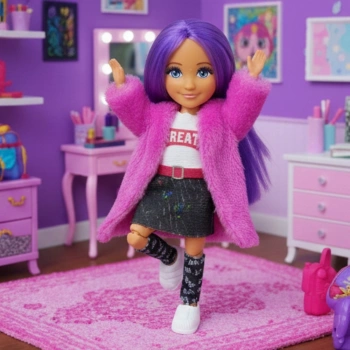 Ankiki Moda İkonu Bebek Figür 13 cm  - Mor Saçlı "Great" Stil (Etekli Kombin)