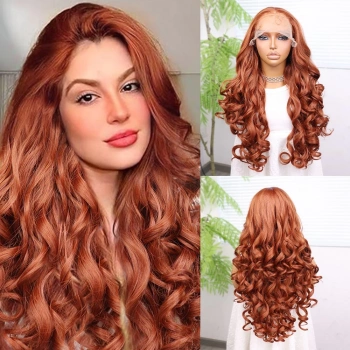 Bakır Bebek Saçlı Fiber Sentetik Yoğun Dalgalı Tül Peruk