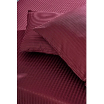 Basic Stripe Tek Kişilik Fitted Micro Saten Çarşaf ve 1 Yastık Kılıfı Bordo