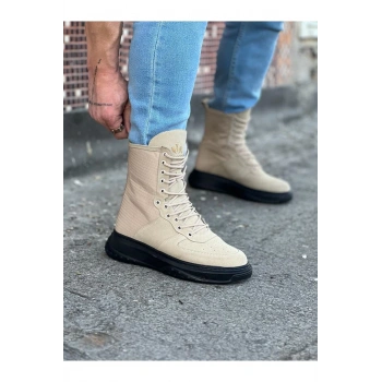 Bej Kömür Süet Uzun Bağcıklı  Bot